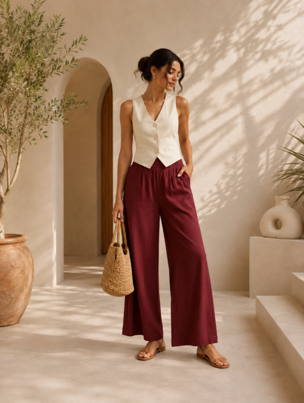 Burgundy Flow Wide-Leg Pants